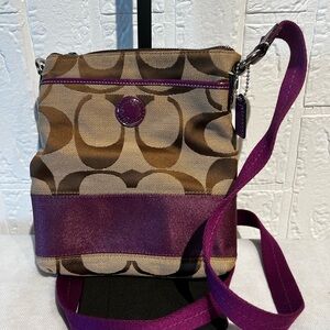 Coach Brown Signature Crossbody with Plum Accents